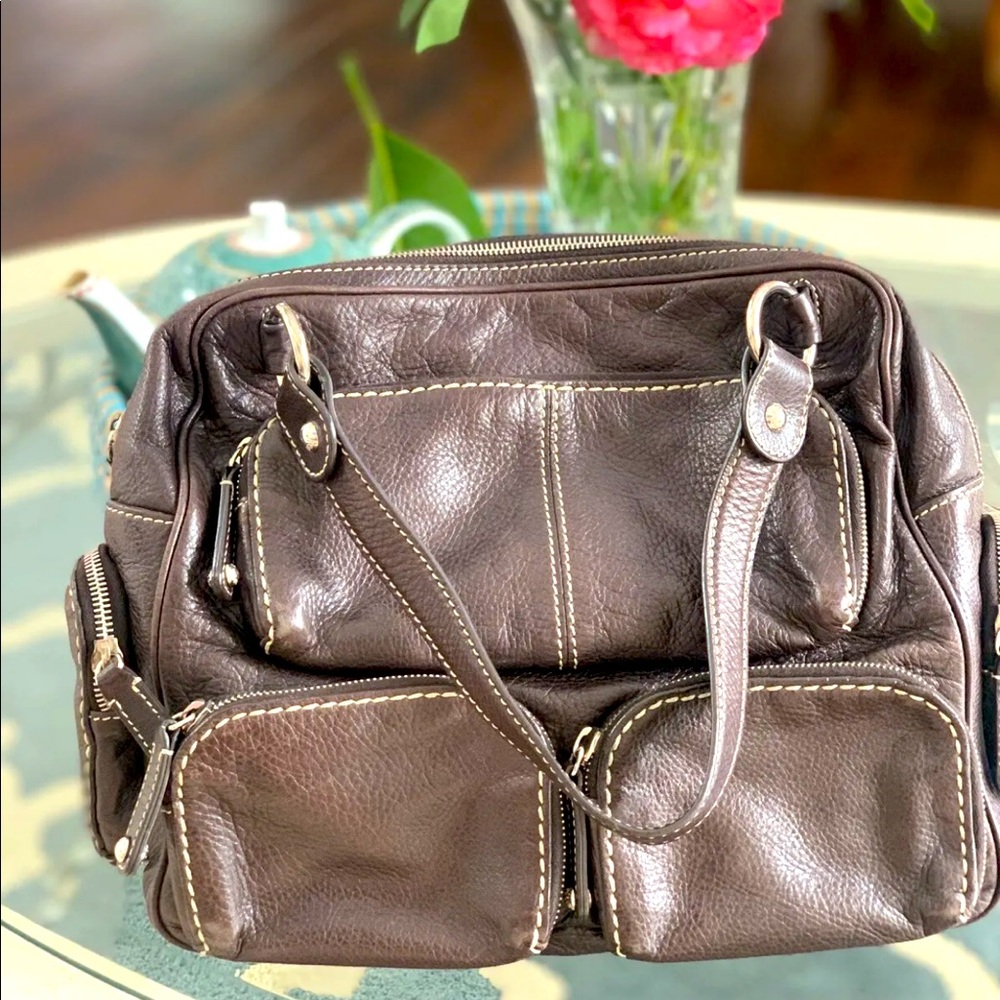 Tod’s Authentic Leather Shoulder Bag Brown With Silver Hardware